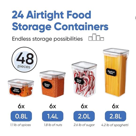 24 pc. Airtight Storage Container Set ,BPA-Free, Lids, Labels, Marker & Spoon - Picture 2 of 6